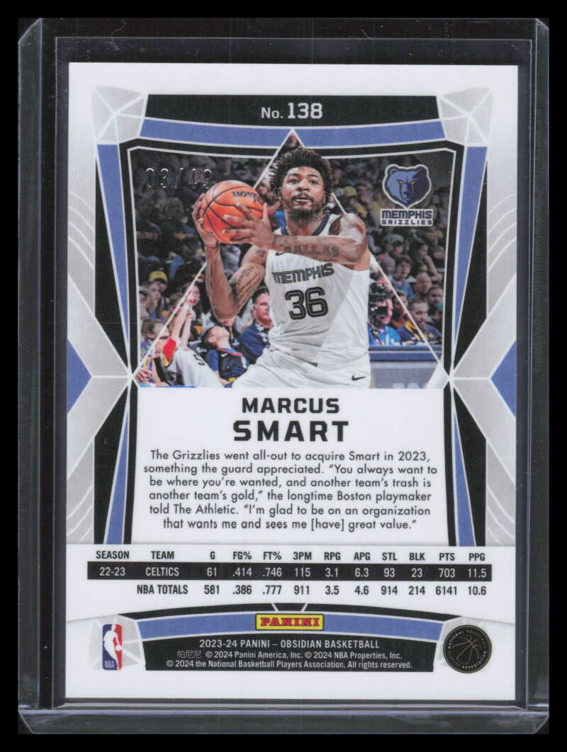 2023-24 Panini Obsidian Electric Etch Purple Flood 138 Marcus Smart 3/49