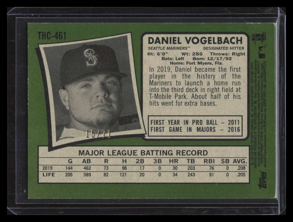 2020 Topps Heritage Chrome White Refractor thc461 Daniel Vogelbach 15/71