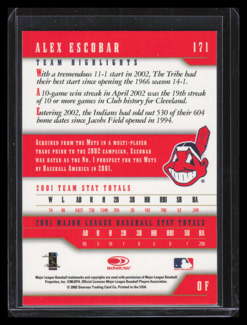 2003 Donruss Team Heroes Master Team Set 171 Alex Escobar 3/15
