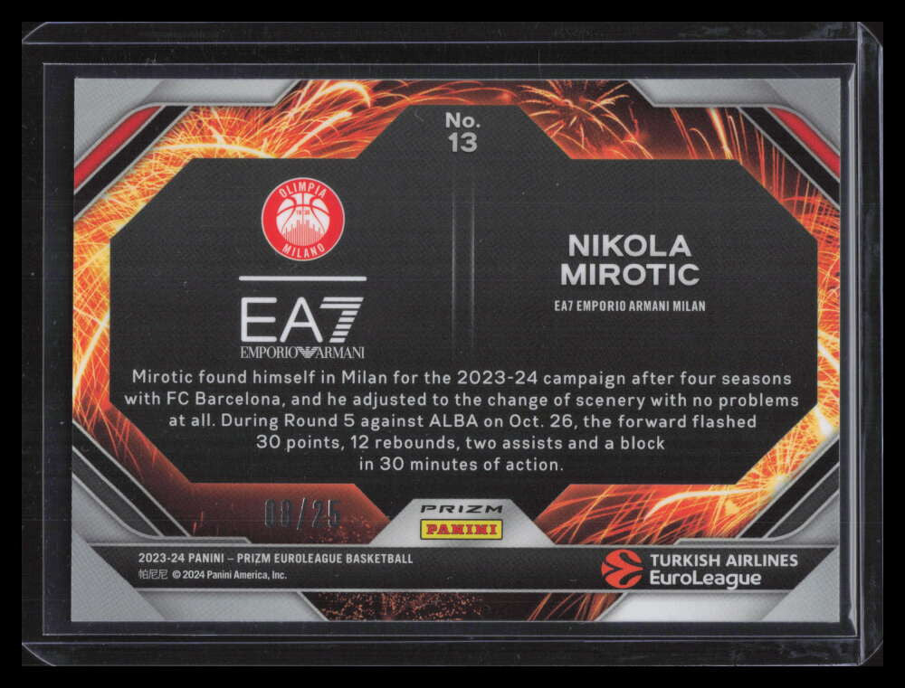 2023-24 Panini Prizm EuroLeague Fireworks Prizms Mojo 13 Nikola Mirotic 8/25