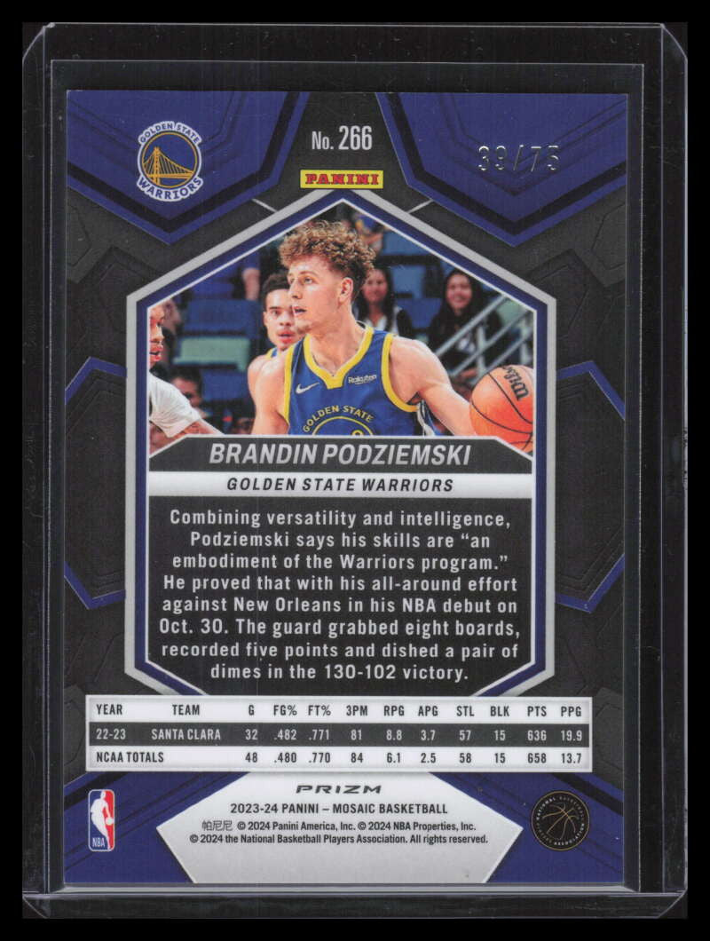 2023-24 Panini Mosaic Choice Fusion Red Yellow 266 Brandin Podziemski RC 39/75