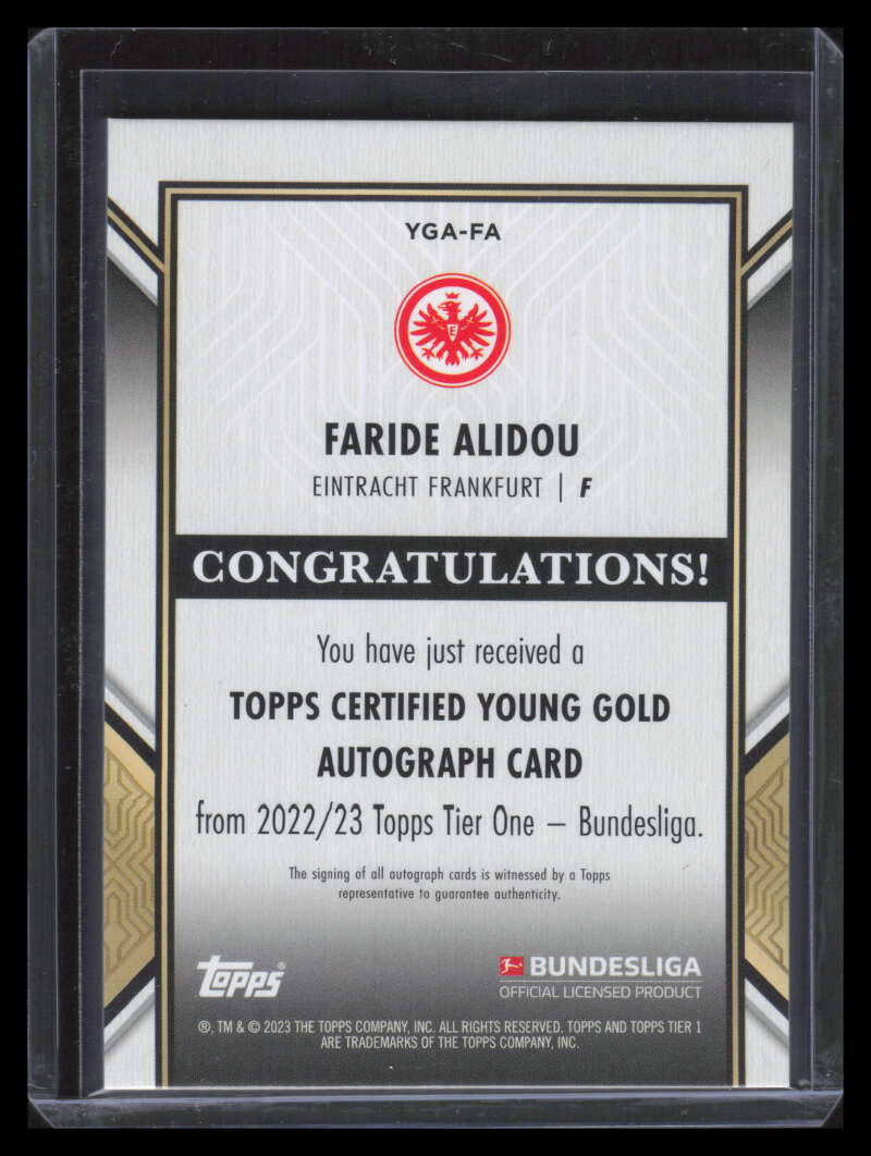 2022-23 Topps Tier One Bundesliga Young Gold Autographs Faride Alidou RC Auto 50