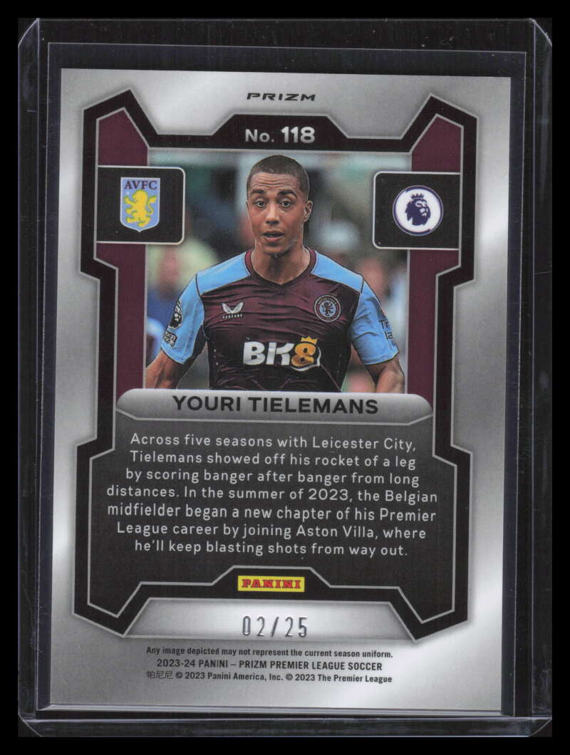 2023-24 Panini Prizm English Premier League Purple Mojo 118 Youri Tielemans 2/25