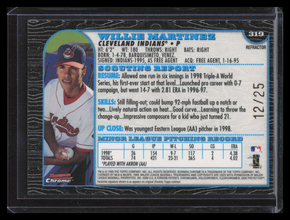 1999 Bowman Chrome Gold Refractor 319 Willie Martinez 12/25