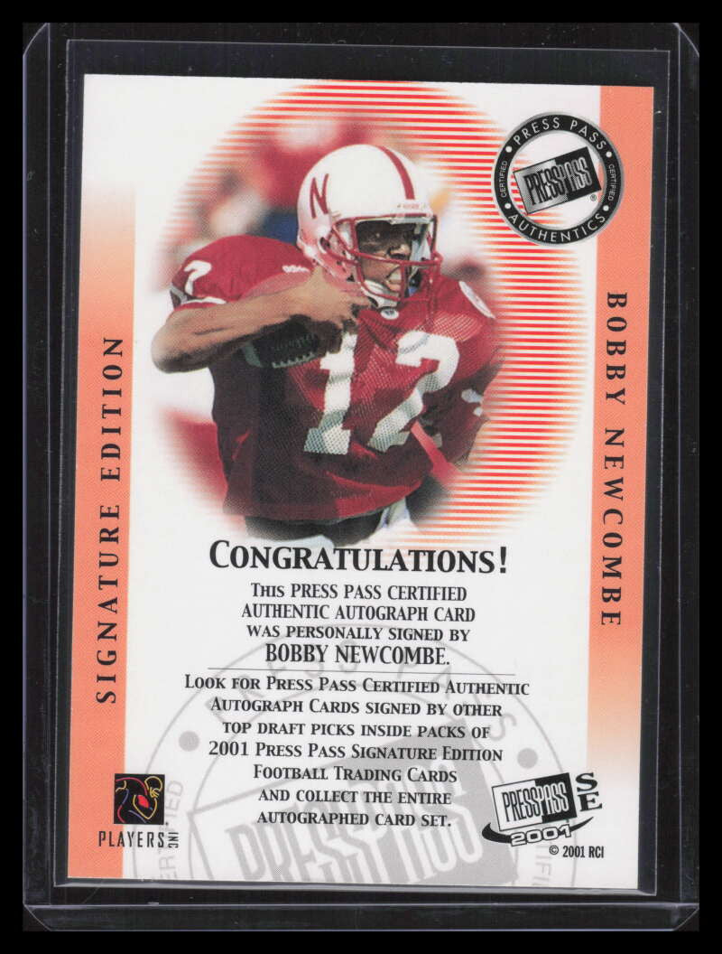 2001 Press Pass SE Autographs Blue 31 Bobby Newcombe Rookie Auto 7/25