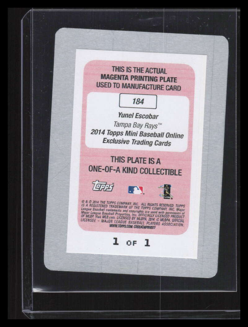 2014 Topps Mini Printing Plate Magenta 184 Yunel Escobar 1/1