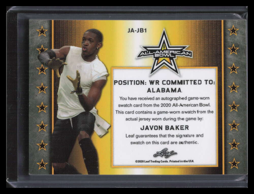 2020 Leaf Army All-American Autographs Javon Baker Rookie Jumbo Patch Auto 1/6