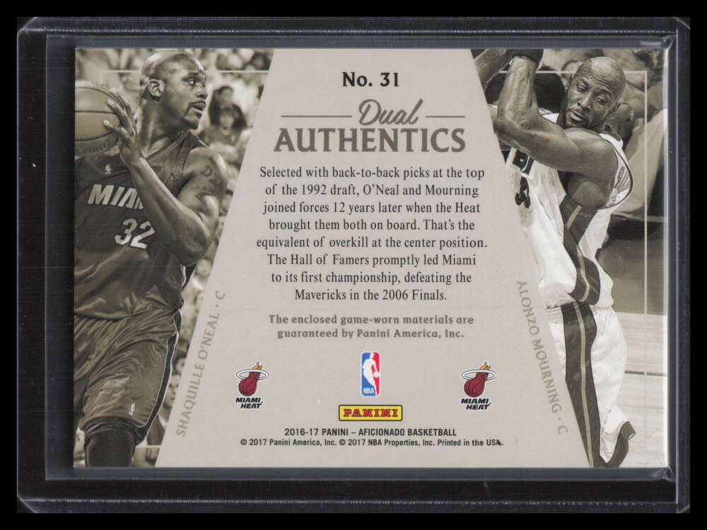 2016-17 Panini Aficionado Authentics Mourning Shaquille O'Neal Dual Jersey 47/80
