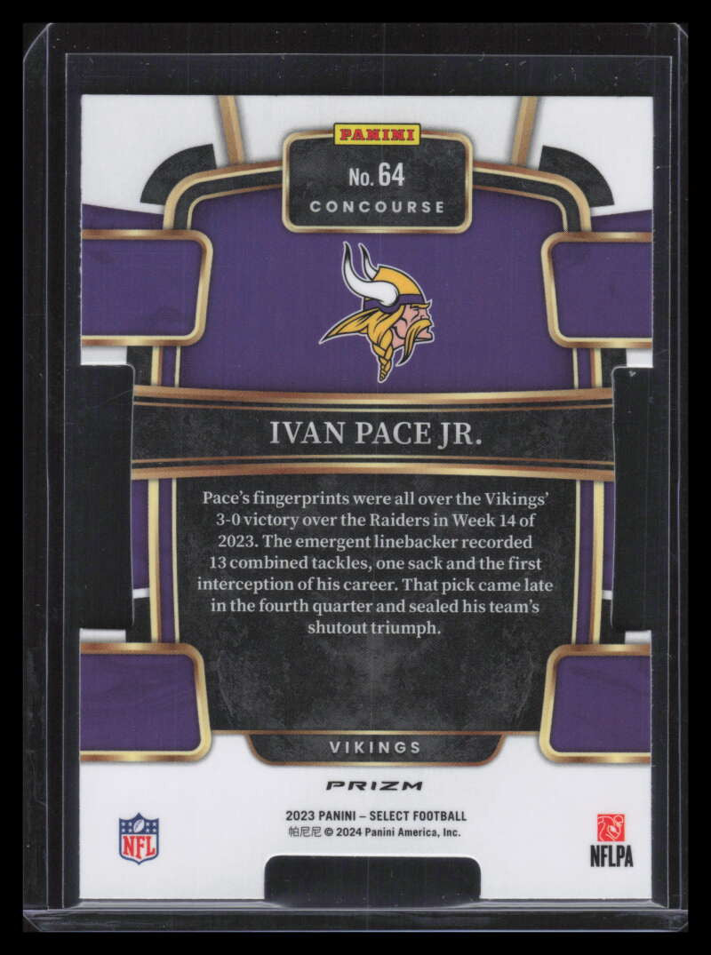 2023 Select Prizm Zebra Die Cut Refractor 64 Ivan Pace Jr. Rookie Concourse