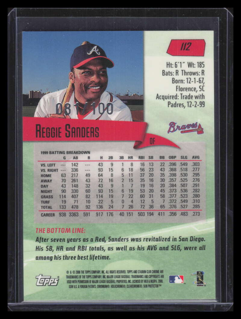 2000 Stadium Club Chrome First Day Issue 112 Reggie Sanders 81/100