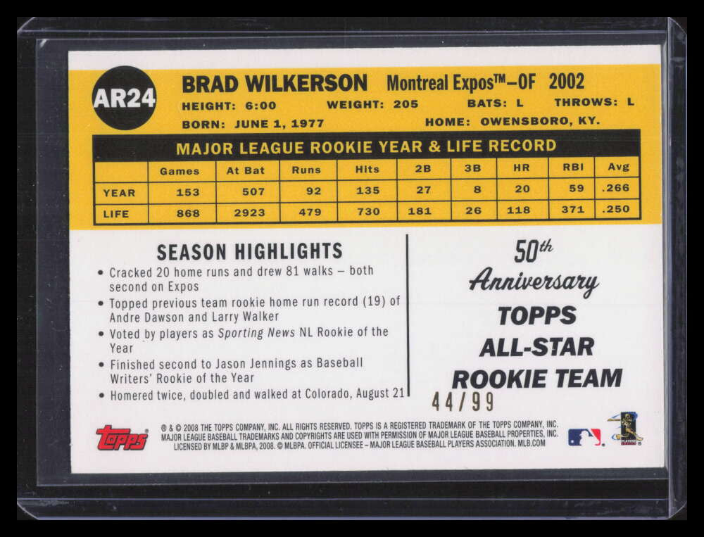 2008 Topps 50th Anniversary All Rookie Team Gold ar24 Brad Wilkerson 44/99