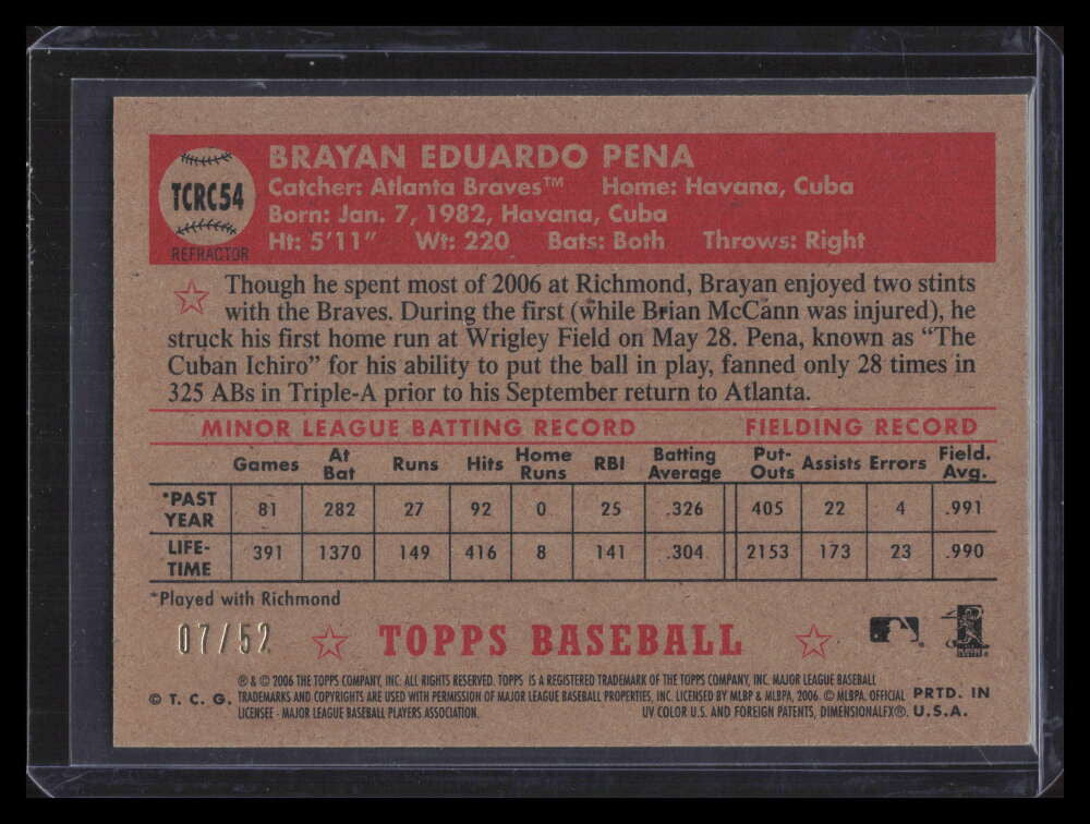 2006 Topps '52 Chrome Gold Refractor 54 Brayan Pena Rookie 7/52