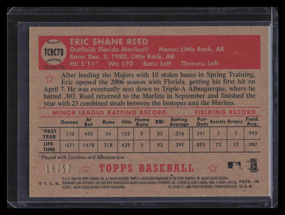 2006 Topps '52 Chrome Gold Refractor 78 Eric Reed Rookie 16/52