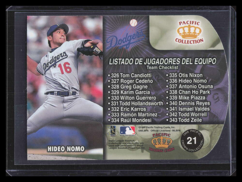 1998 Pacific Team Checklists 21 Hideo Nomo Mike Piazza