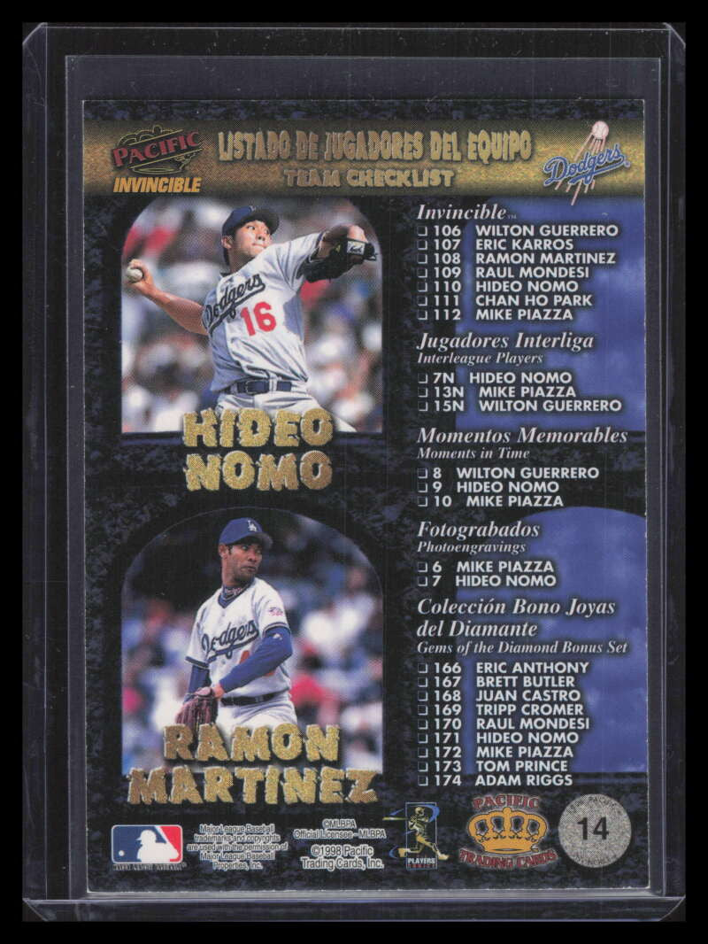 1998 Pacific Invincible Team Checklists 14 Guerrero Mondesi Martinez Nomo Piazza