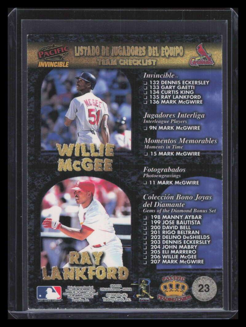 1998 Pacific Invincible Team Checklists 23 DeShields Lankford Eckersley McGwire
