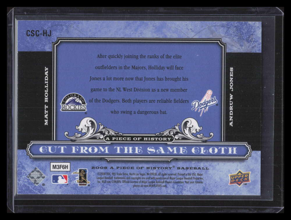 2008 UD A Piece of History Cut From Same Cloth Blue Andruw Jones Holliday 8/25