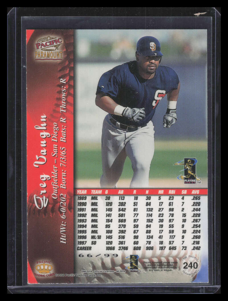 1998 Paramount Holographic Silver 240 Greg Vaughn 66/99
