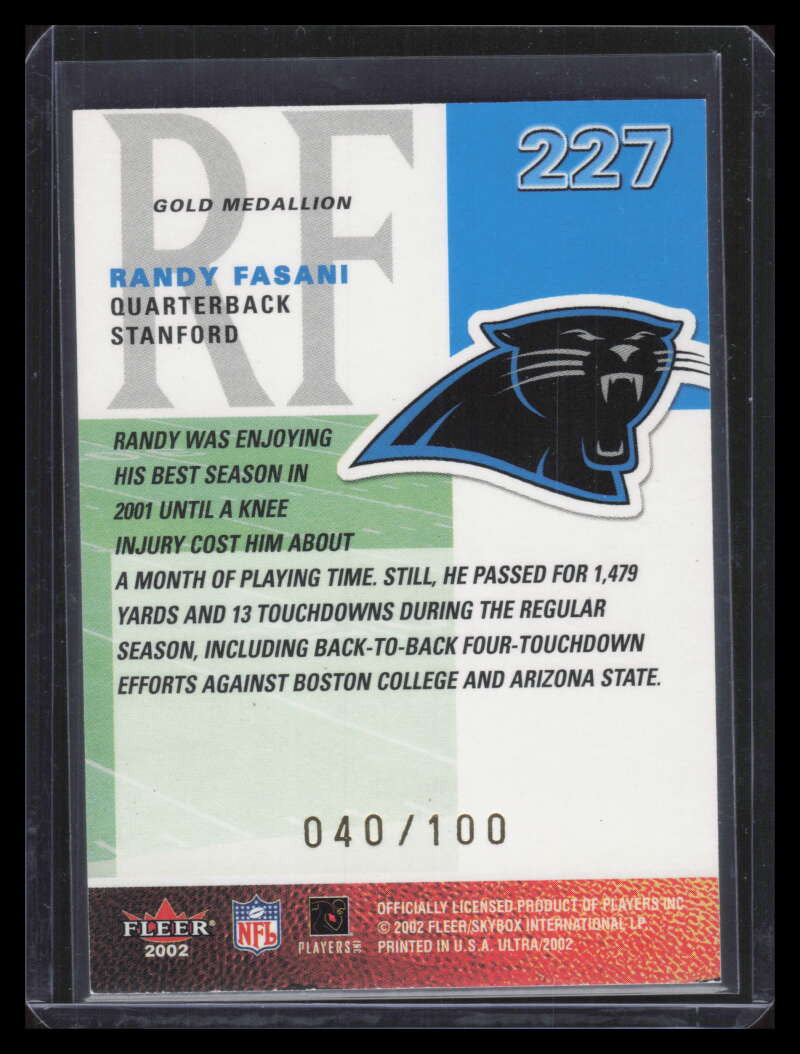 2002 Ultra Gold Medallion 227 Randy Fasani Rookie 40/100