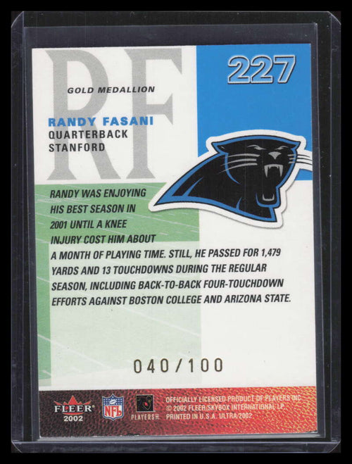 2002 Ultra Gold Medallion 227 Randy Fasani Rookie 40/100