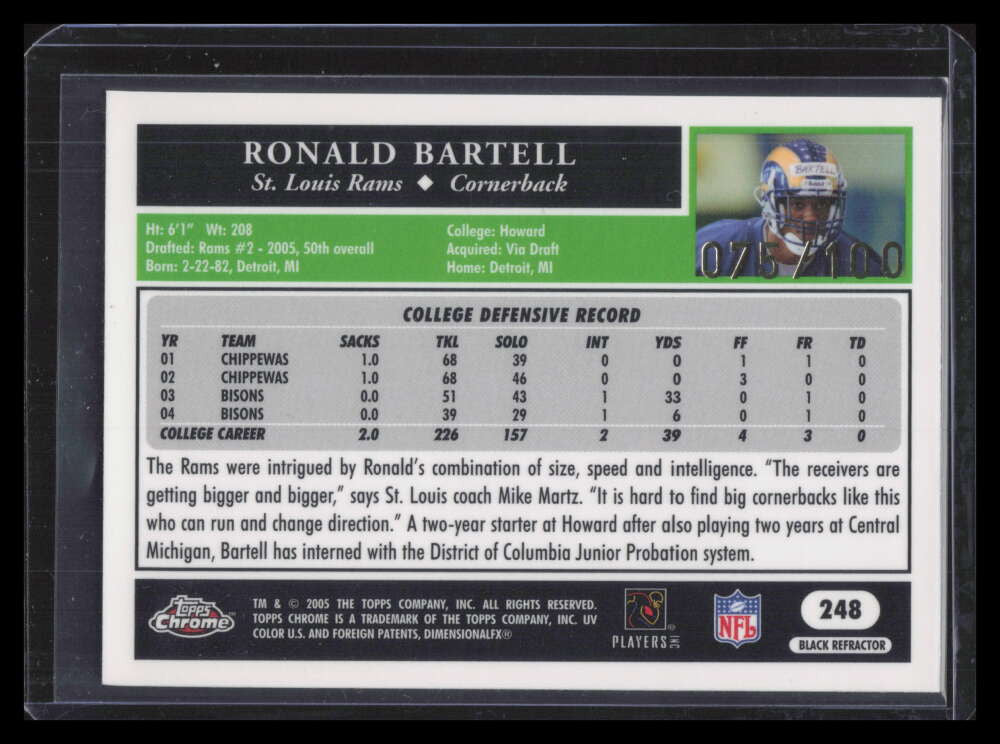 2005 Topps Chrome Black Refractor 248 Ronald Bartell Rookie 75/100