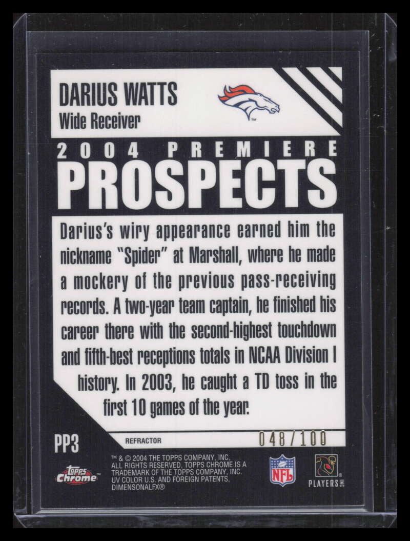 2004 Topps Chrome Premiere Prospects Refractor pp3 Darius Watts Rookie 48/100