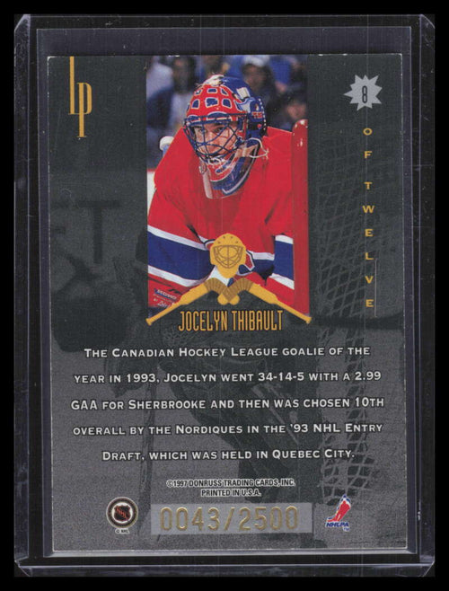1996-97 Leaf Preferred Masked Marauders 8 Jocelyn Thibault 43/2500
