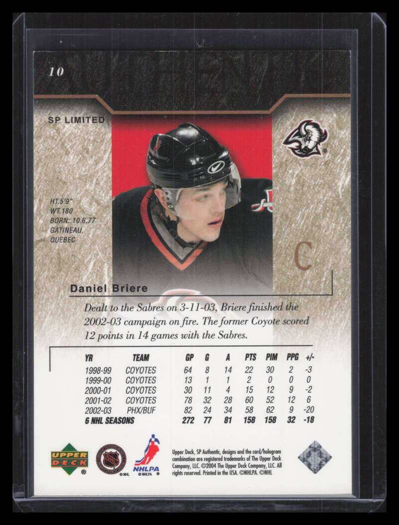 2003-04 SP Authentic Limited 10 Daniel Briere 80/99