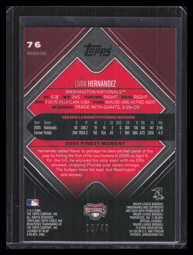 2006 Finest Gold Refractor 76 Livan Hernandez 11/49