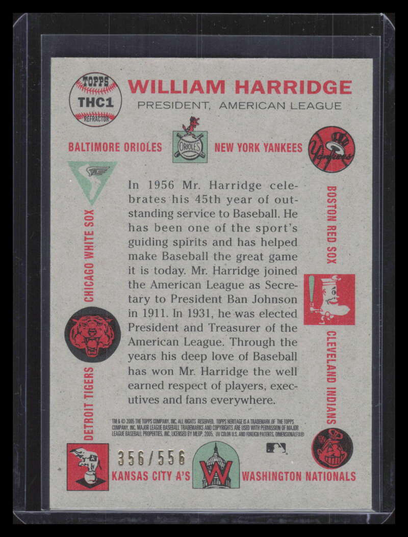 2005 Topps Heritage Chrome Refractor thc1 William Harridge 356/556