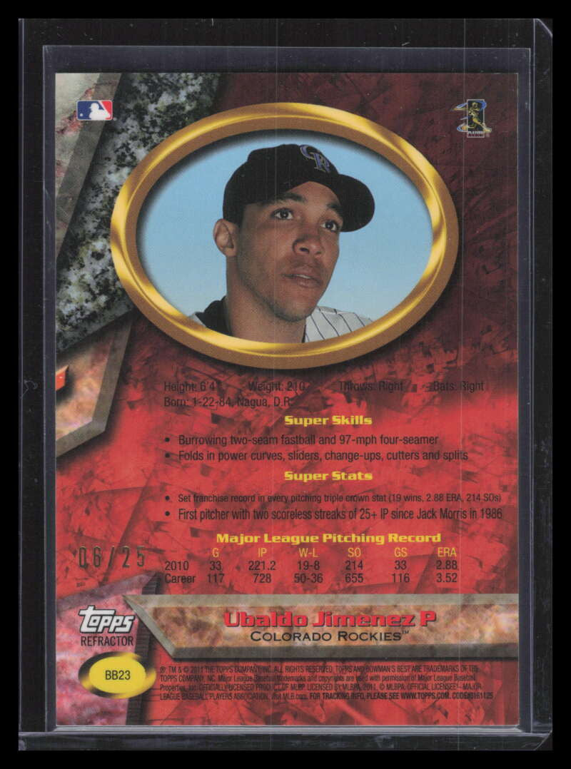 2011 Bowman Bowman's Best X-Fractor bb23 Ubaldo Jimenez 6/25
