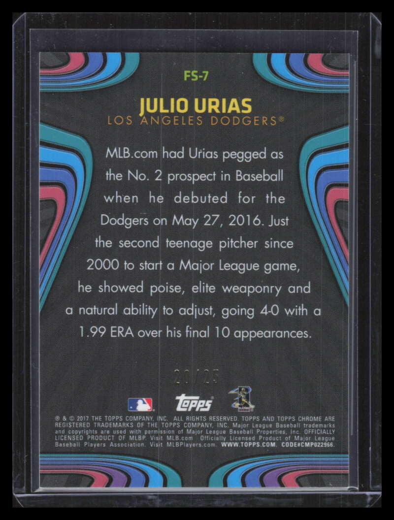 2017 Topps Chrome Future Stars Orange Refractor fs7 Julio Urias 20/25