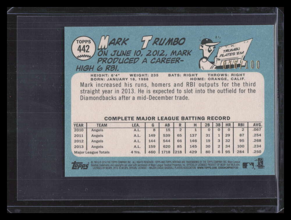 2014 Topps Heritage Mini 442 Mark Trumbo 16/100