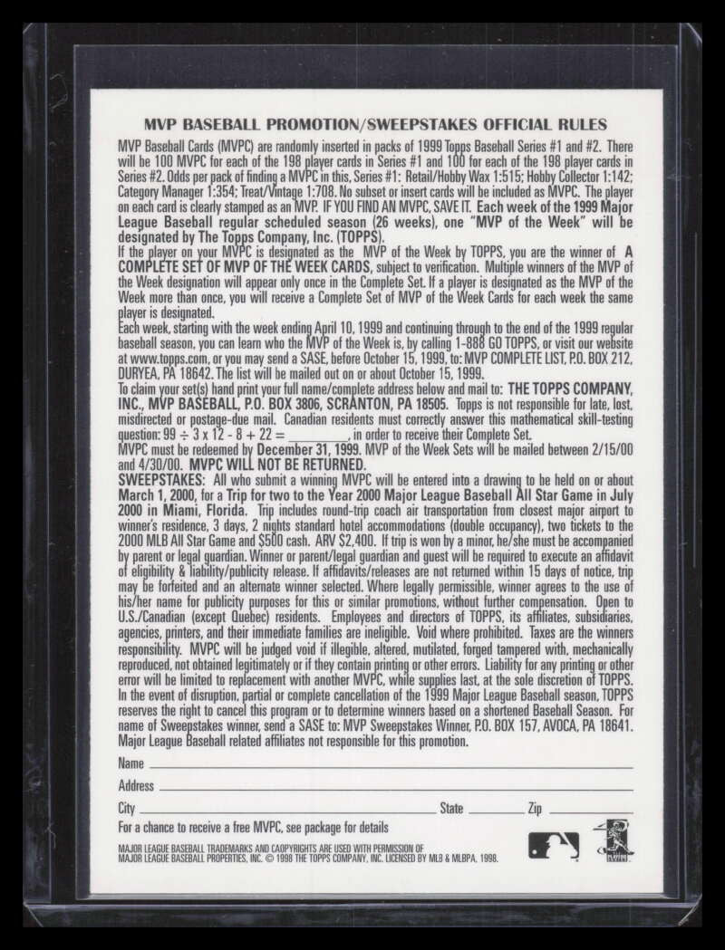 1999 Topps MVP Promotion 104 Javier Valentin /100