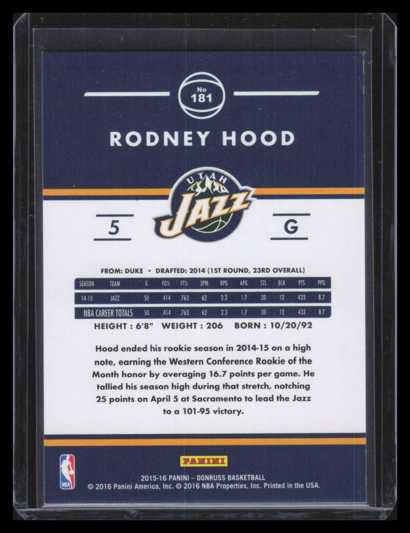 2015-16 Donruss Assists 181 Rodney Hood 12/17
