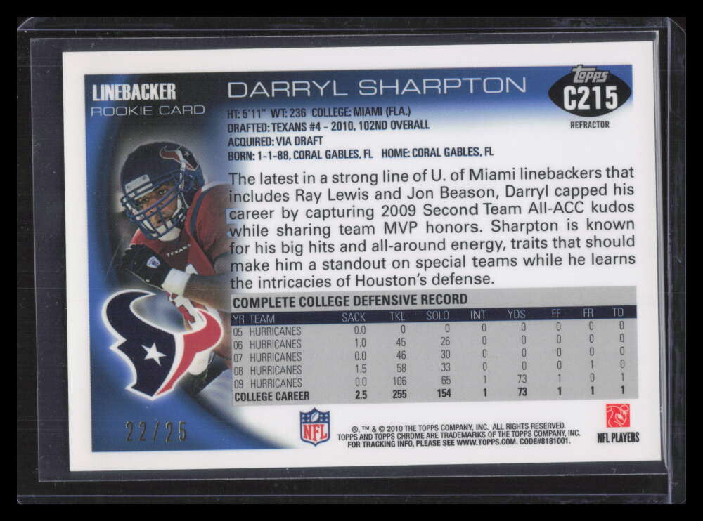 2010 Topps Chrome Red Refractor c215 Darryl Sharpton Rookie 22/25