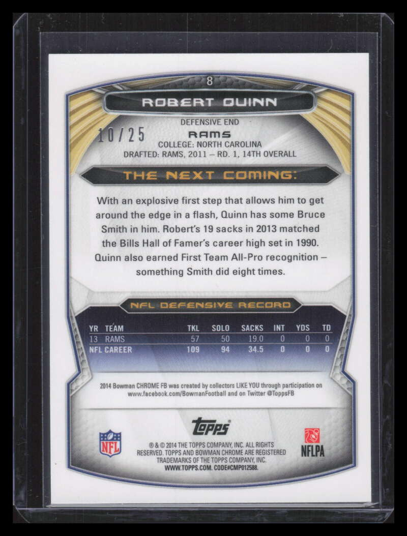 2014 Bowman Chrome Red Refractor 8 Robert Quinn 10/25