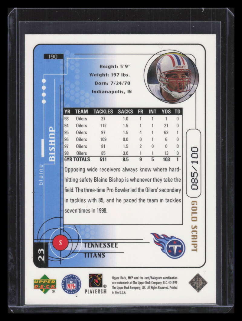 1999 Upper Deck MVP Gold Script 190 Blaine Bishop 85/100