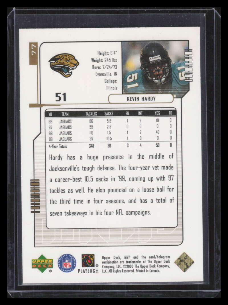 2000 Upper Deck MVP Gold Script 77 Kevin Hardy 90/100