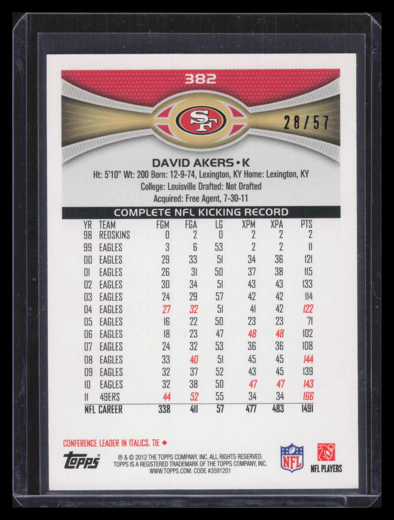 2012 Topps Black 382 David Akers 28/57