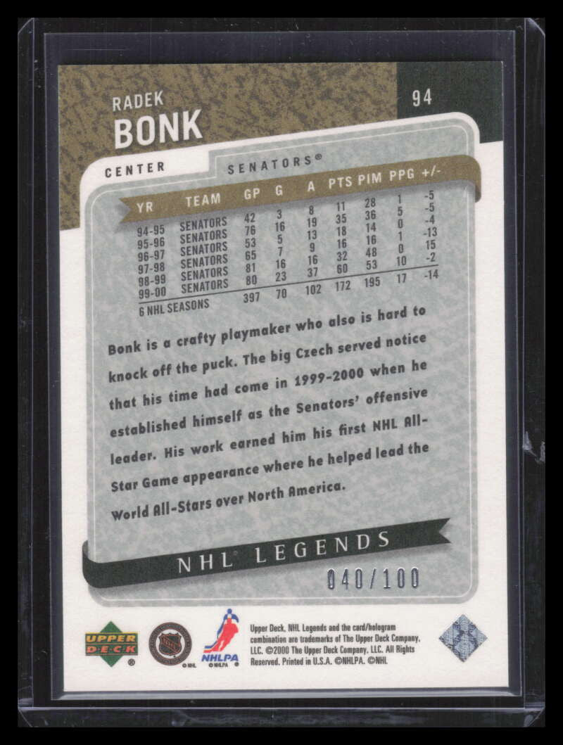 2000-01 Upper Deck Legends Legendary Collection Silver 94 Radek Bonk 40/100