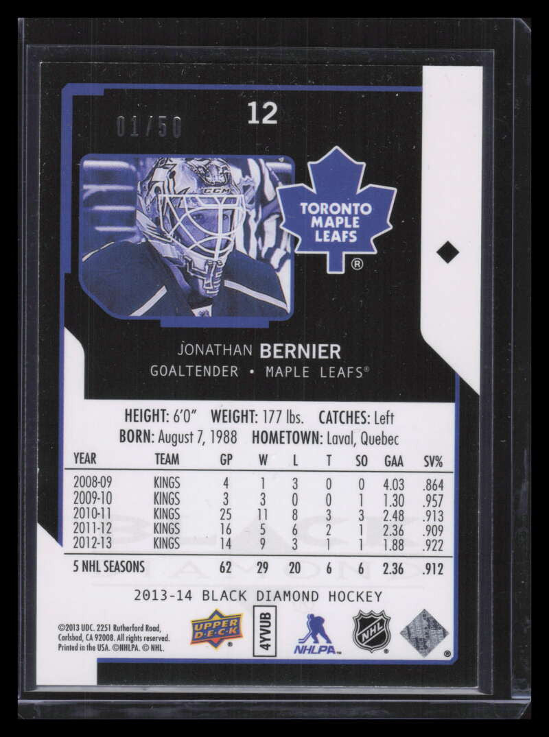 2013-14 Black Diamond Ruby 12 Jonathan Bernier 1/50