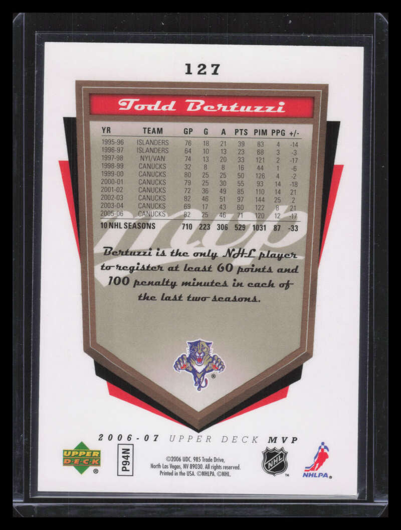 2006-07 Upper Deck MVP Gold Script 127 Todd Bertuzzi 94/100