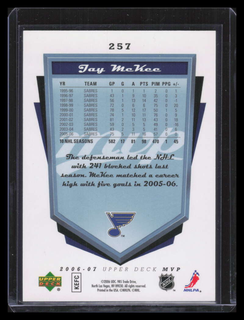 2006-07 Upper Deck MVP Super Script 257 Jay McKee 7/25