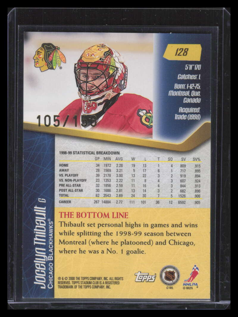 1999-00 Stadium Club One of a Kind 128 Jocelyn Thibault 105/150