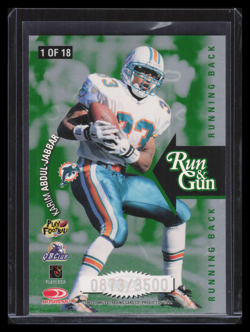 1997 Leaf Run and Gun 1 Karim Abdul-Jabbar Dan Marino 873/3500