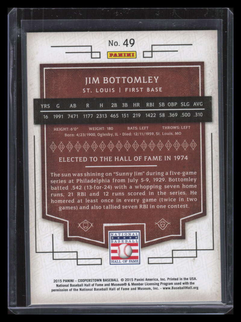 2015 Panini Cooperstown HOF Induction Green 49 Jim Bottomley 8/10