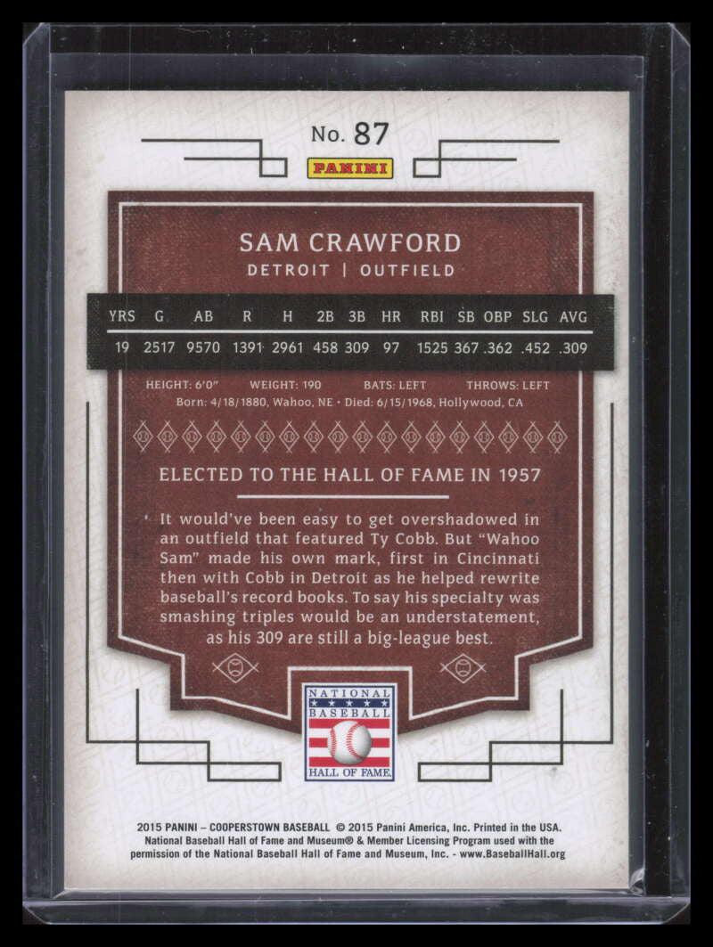 2015 Panini Cooperstown HOF Chronicles Green 87 Sam Crawford 4/10