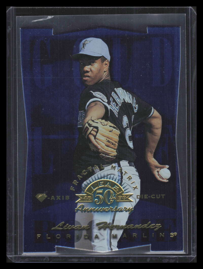 1998 Leaf Fractal Diamond Axis 195 Livan Hernandez GLR 32/50 Gold Leaf Rookie
