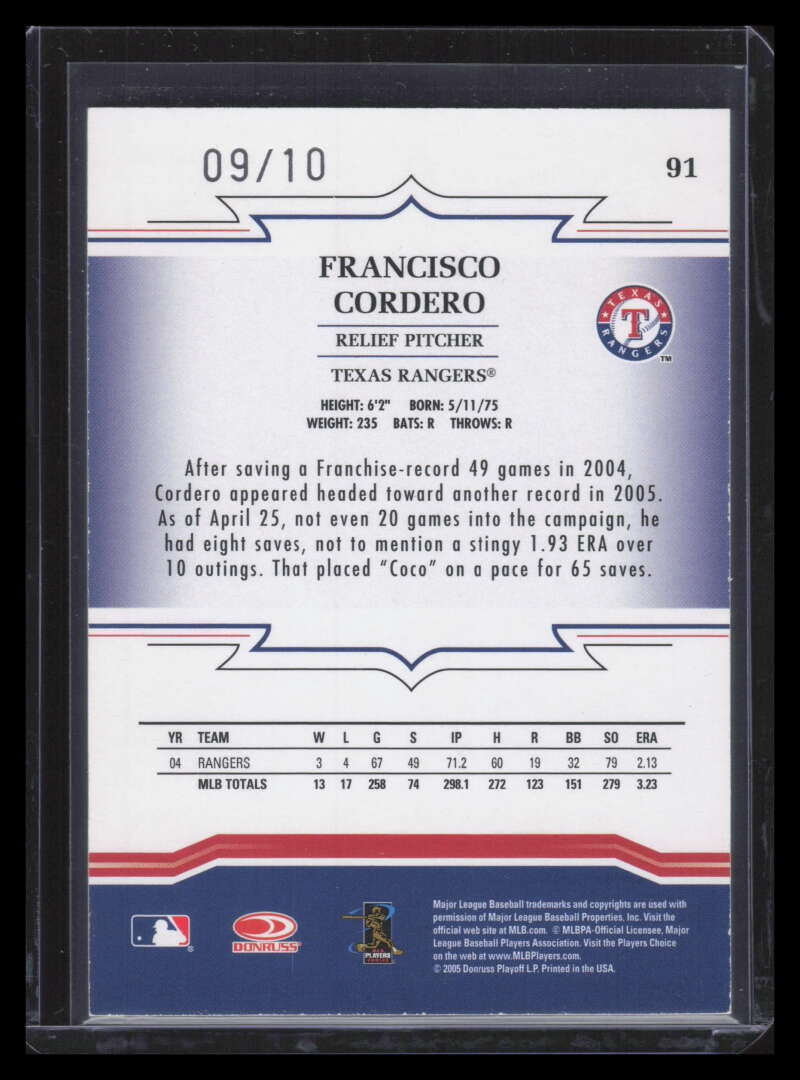 2005 Throwback Threads Platinum Blue 91 Francisco Cordero 9/10